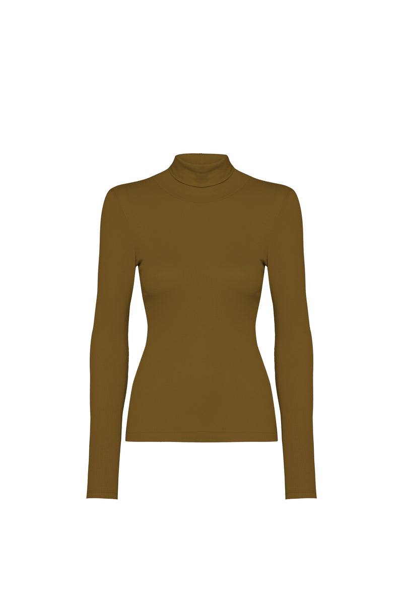 BLUSA MANGA LONGA GOLA ALTA MALHA CAMELO (8470191145187)