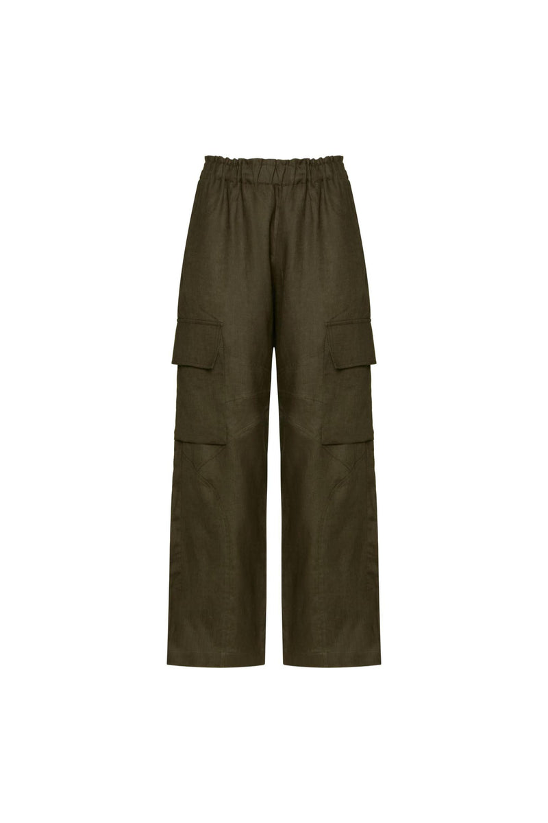 CALÇA CARGO ELÁSTICO CÓS LINHO VERDE MILITAR (8699442331875)