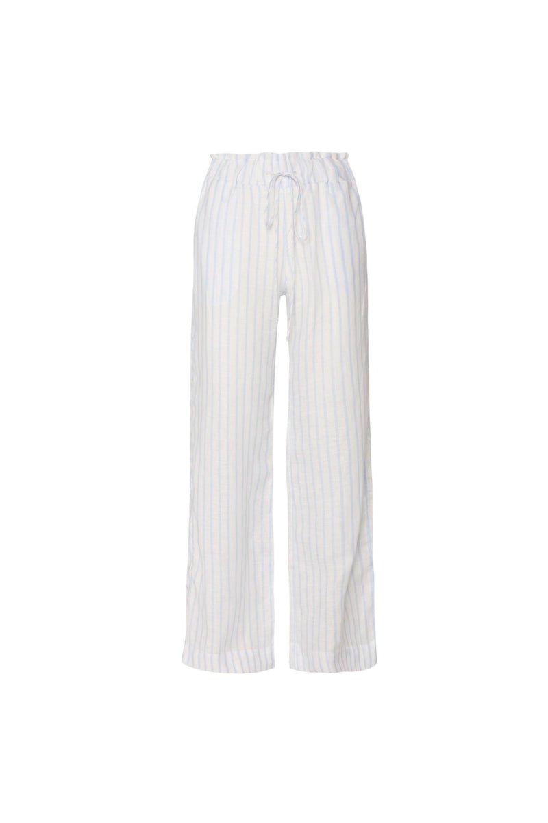 CALÇA ELÁSTICO CÓS LINHO LISTRAS LARGAS AZUL CLARO (8699442856163)