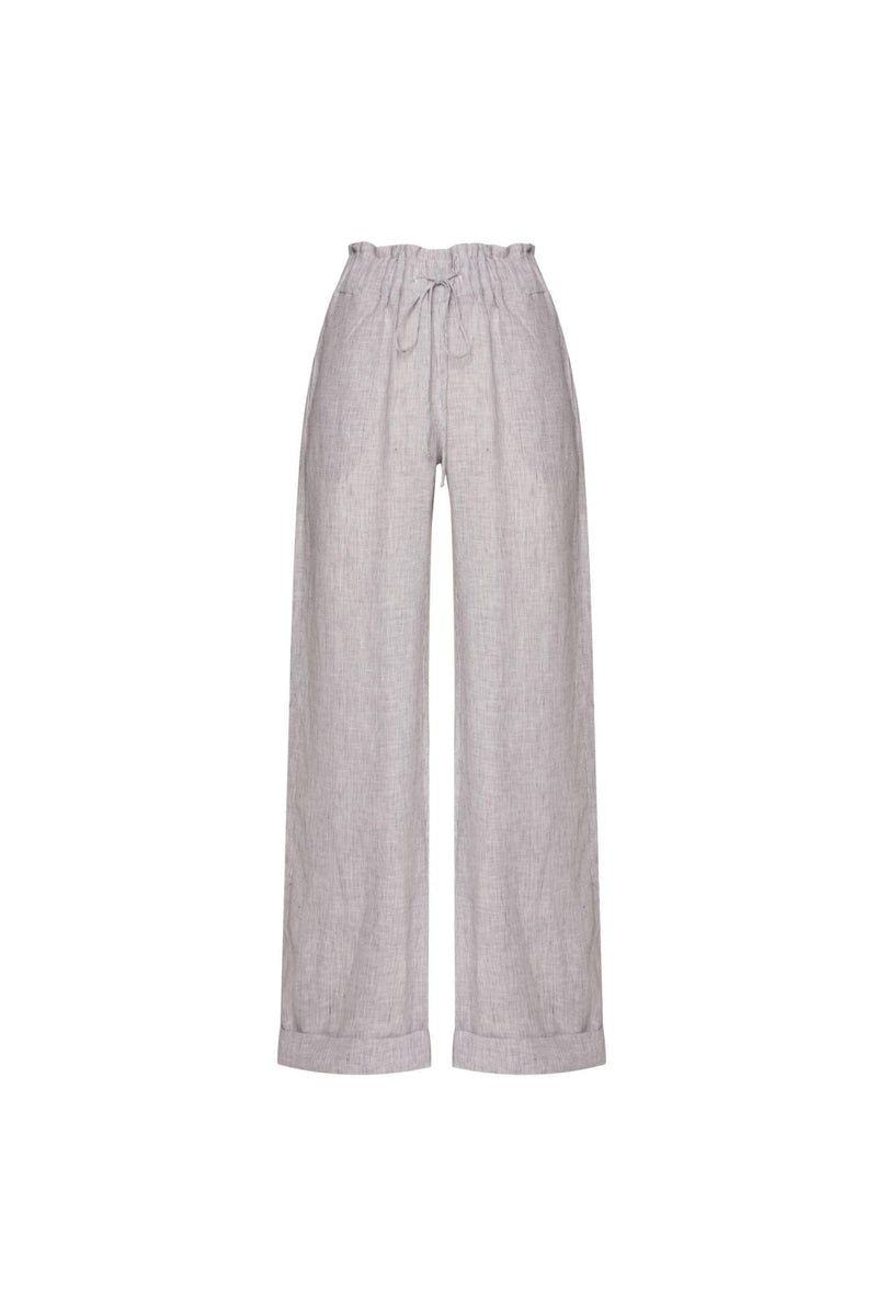 CALÇA ELÁSTICO CÓS LINHO LISTRAS FINAS AZUL ESCURO (8699442659555)