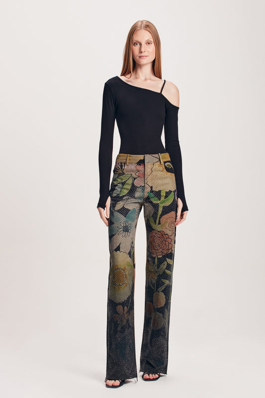 CALÇA SARJA FLORAL MULTICOLOR PEDRAS (8112394207459)