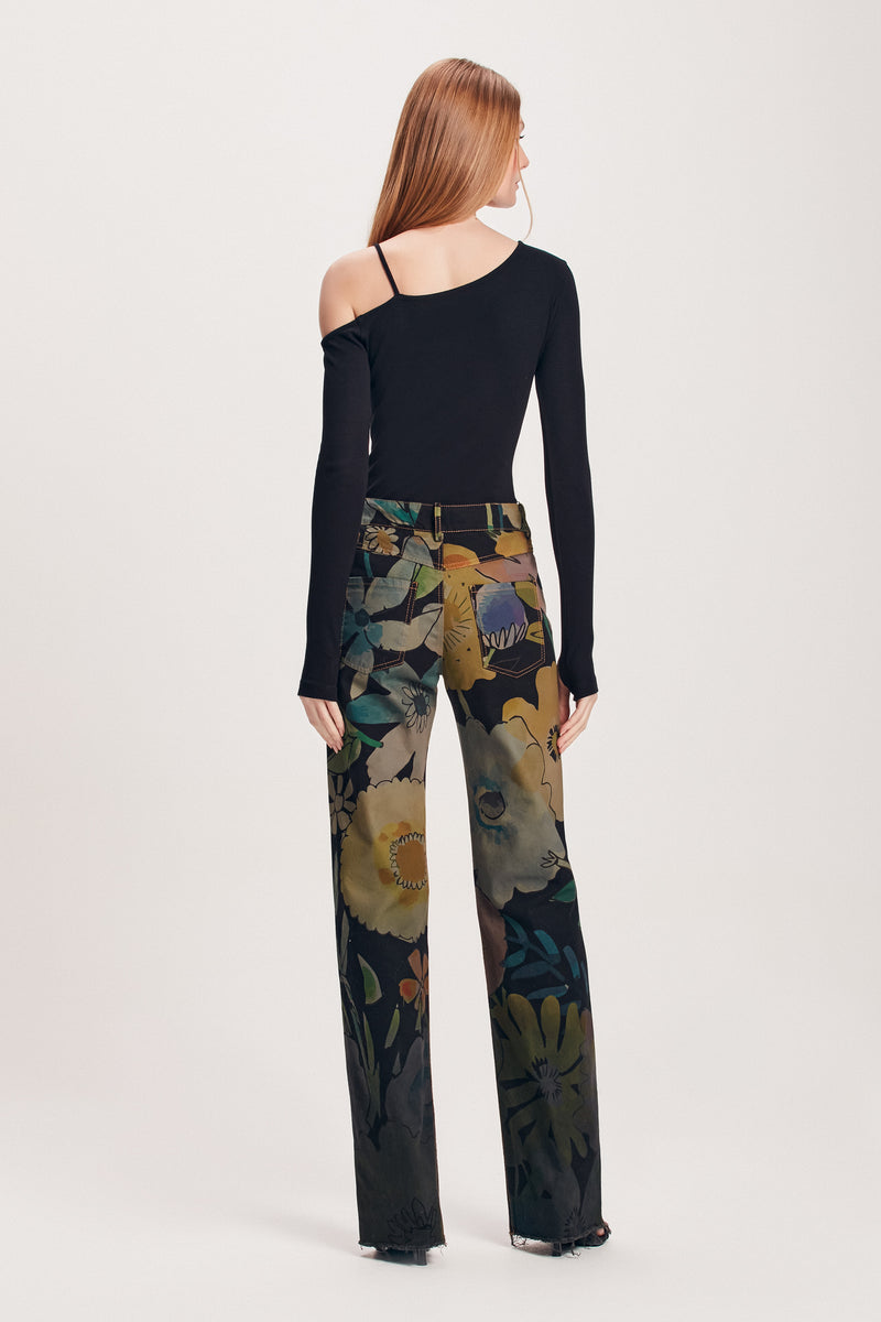 CALÇA SARJA FLORAL MULTICOLOR PEDRAS (8112394207459)