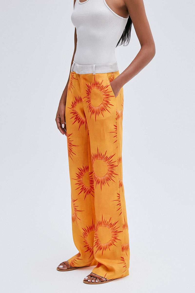 CALÇA RETA LINHO ESTAMPA SOL (8216362123491)