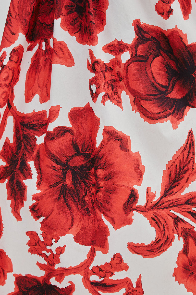 VESTIDO LONGO TOMARA QUE CAIA TRICOLINE FLORAL VERMELHO (8216365105379)