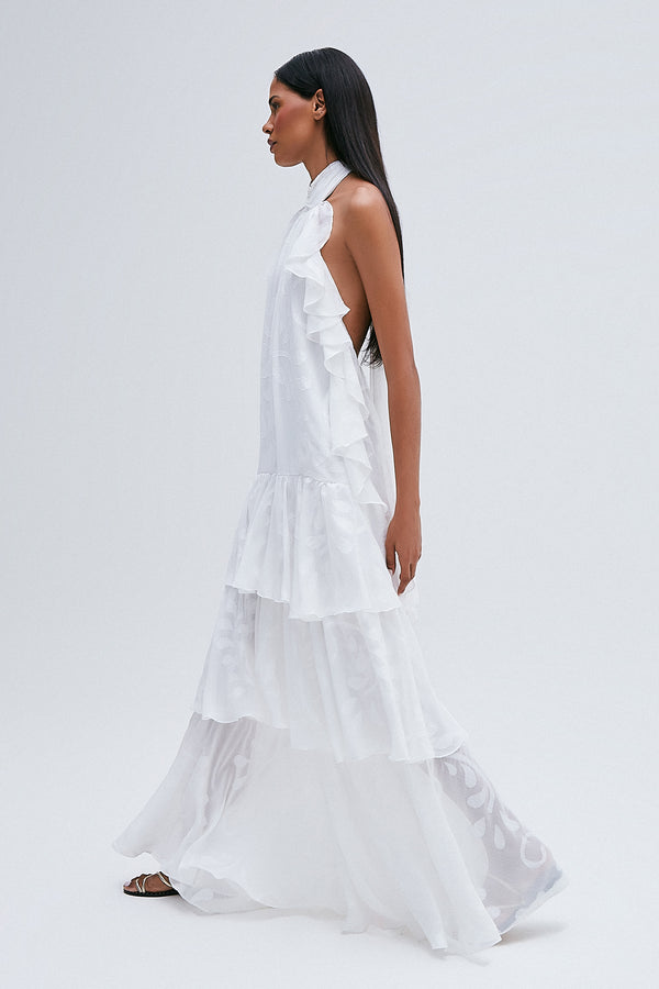 VESTIDO LONGO FRENTE UNICA  BABADOS OFF WHITE (8216364482787)