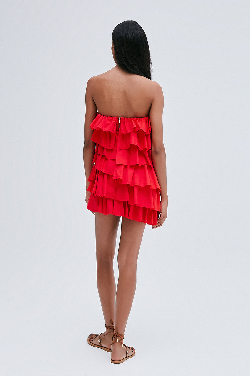 VESTIDO CURTO BABADOS TRICOLINE VERMELHO (8216364089571)