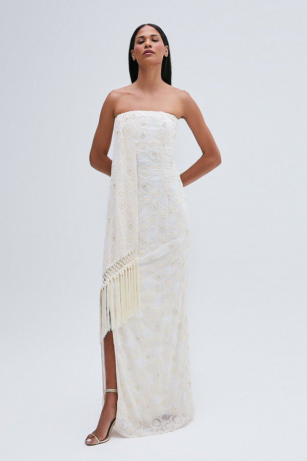 VESTIDO LONGO TOMARA QUE CAIA FRANJA BORDADO OFF WHITE (8216364810467)