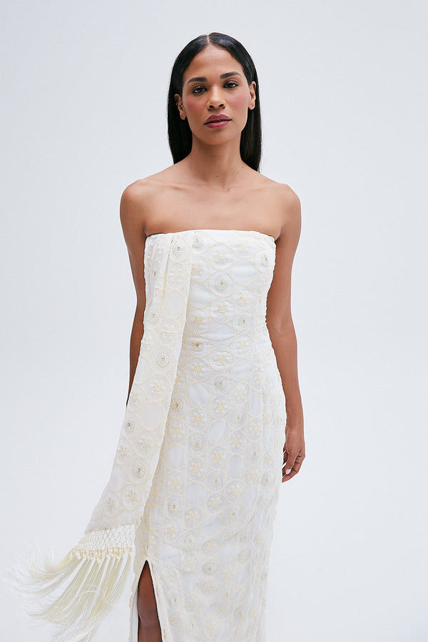 VESTIDO LONGO TOMARA QUE CAIA FRANJA BORDADO OFF WHITE (8216364810467)