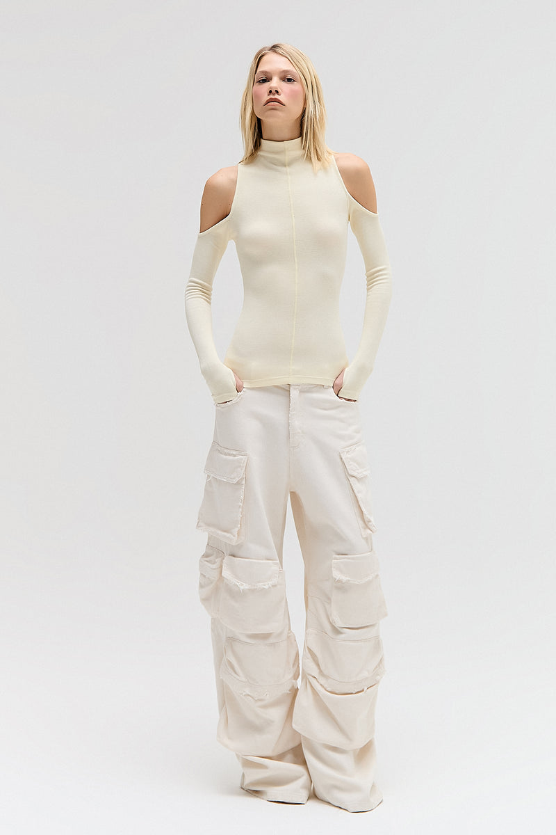 CALÇA CARGO 12 BOLSOS SARJA OFF WHITE (8644102357219)