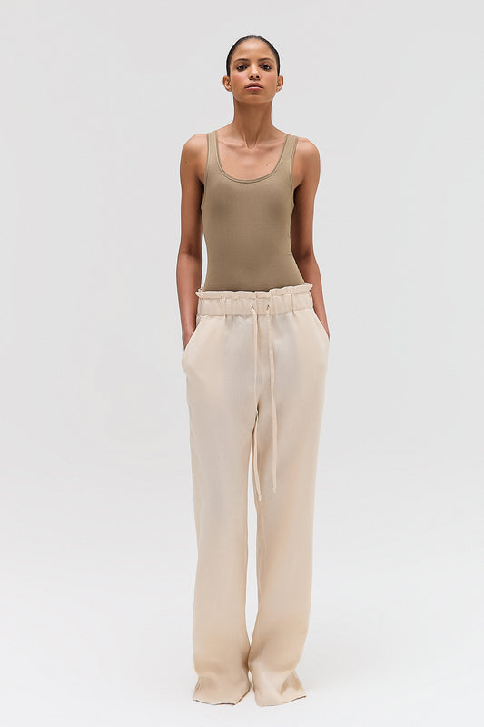 CALÇA ELÁSTICO CINTURA CAMBRAIA LINHO BEGE (8644102422755)