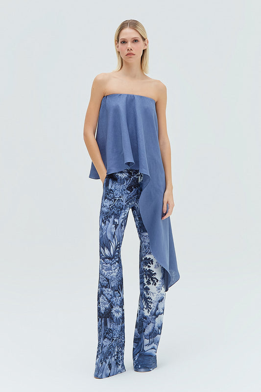 CALÇA LINHO RETA ESTAMPA FLORESTA AZUL (8319870796003)