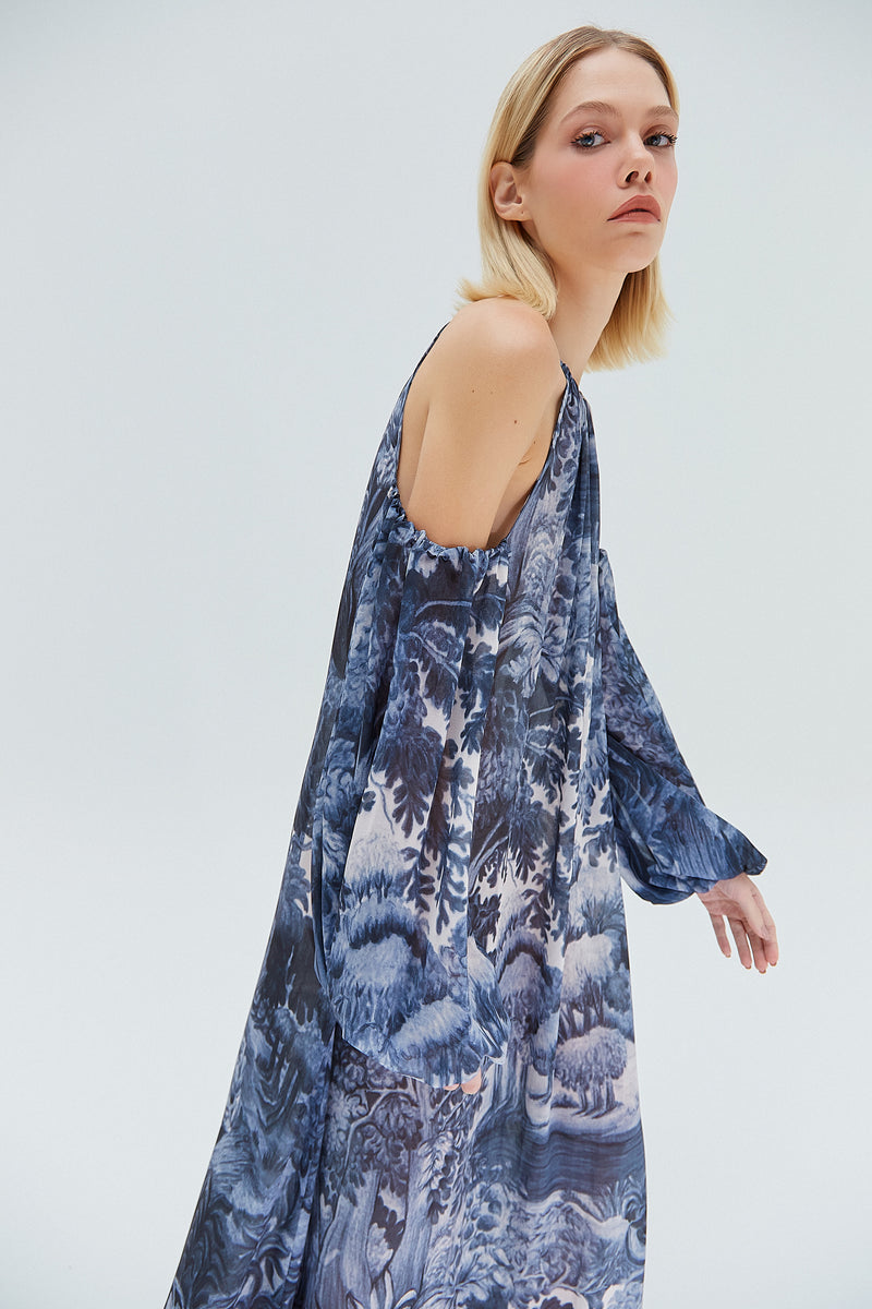 VESTIDO LONGO DECOTE OMBRO GGT ESTAMPA FLORESTA AZUL (8319875219683)