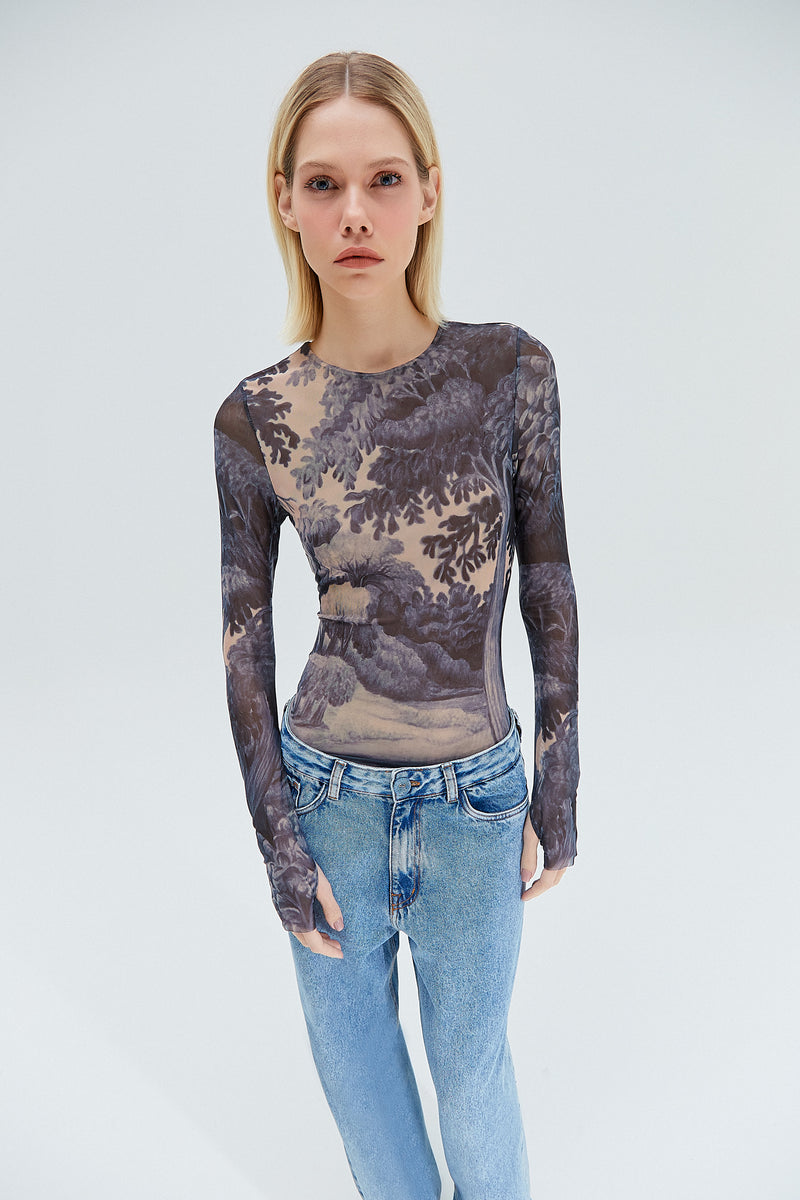 BLUSA TULE MANGA LONGA ESTAMPA FLORESTA AZUL (8319869780195)