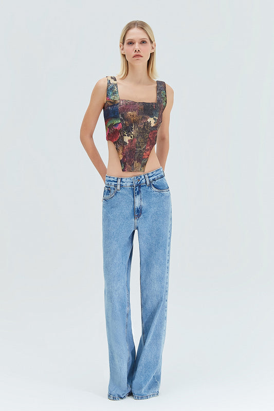TOP ESTRUTURADO JACQUARD ESTAMPA FLORESTA COLORIDA (8319874793699)