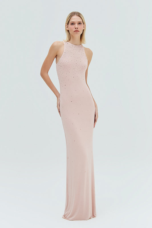 VESTIDO LONGO NADADOR MALHA ROSA PEDRAS (8319875907811)