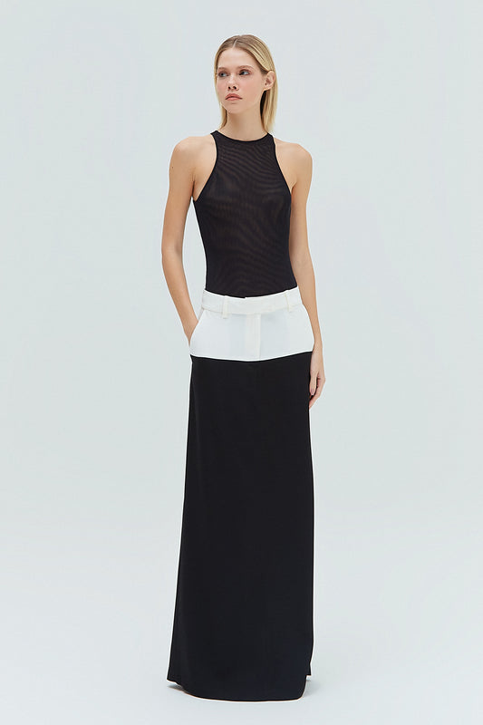 SAIA LONGA BICOLOR CREPE PATOU PRETA E OFF WHITE (8319873745123)