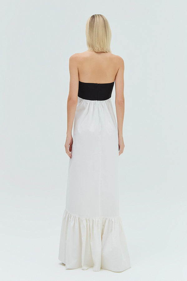 VESTIDO TOMARA QUE CAIA BICOLOR CREPE PATOU E TRICOLINE (8319876399331)