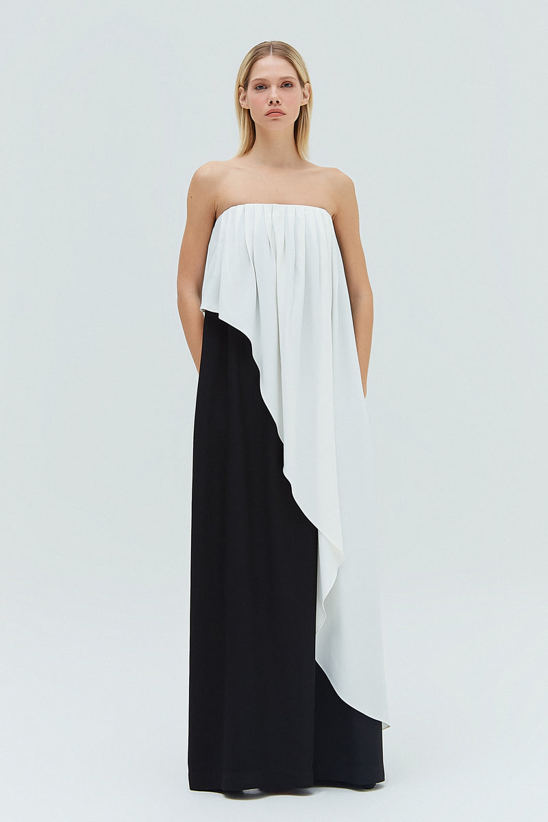 VESTIDO LONGO ALÇA CREPE PATOU PRETO E OFF WHITE (8319875088611)