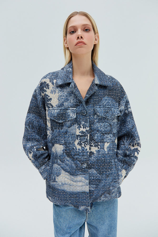 CAMISÃO TWEED ESTAMPA FLORESTA AZUL II (8319872237795)