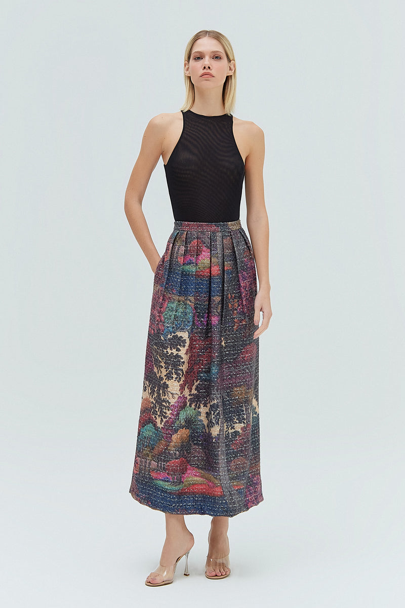SAIA LONGA PREGAS TWEED ESTAMPA FLORESTA COLORIDA (8319873974499)
