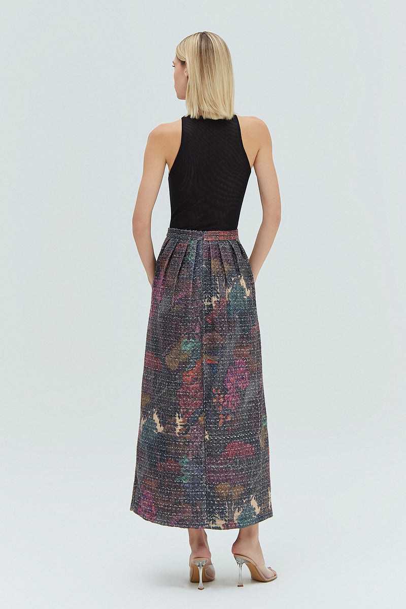SAIA LONGA PREGAS TWEED ESTAMPA FLORESTA COLORIDA (8319873974499)