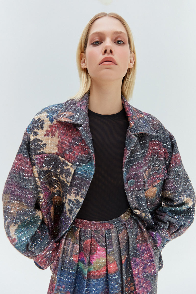 CAMISÃO TWEED ESTAMPA FLORESTA COLORIDA (8319872368867)