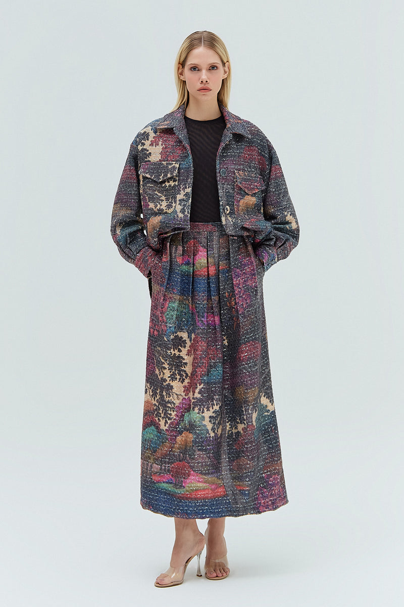 SAIA LONGA PREGAS TWEED ESTAMPA FLORESTA COLORIDA (8319873974499)