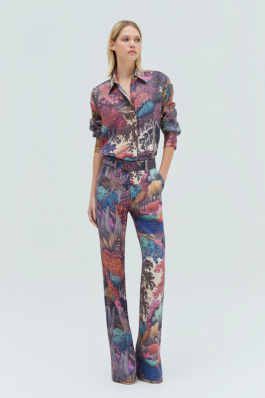 CALÇA LINHO RETA ESTAMPA FLORESTA COLORIDA (8319870927075)