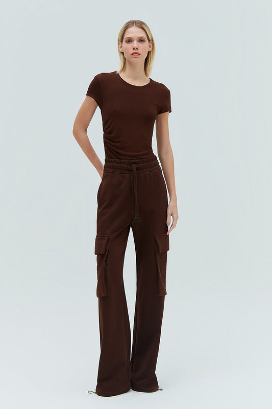 CAMISETA BABY LOOK DRAPEADA MALHA MARROM (8319872499939)