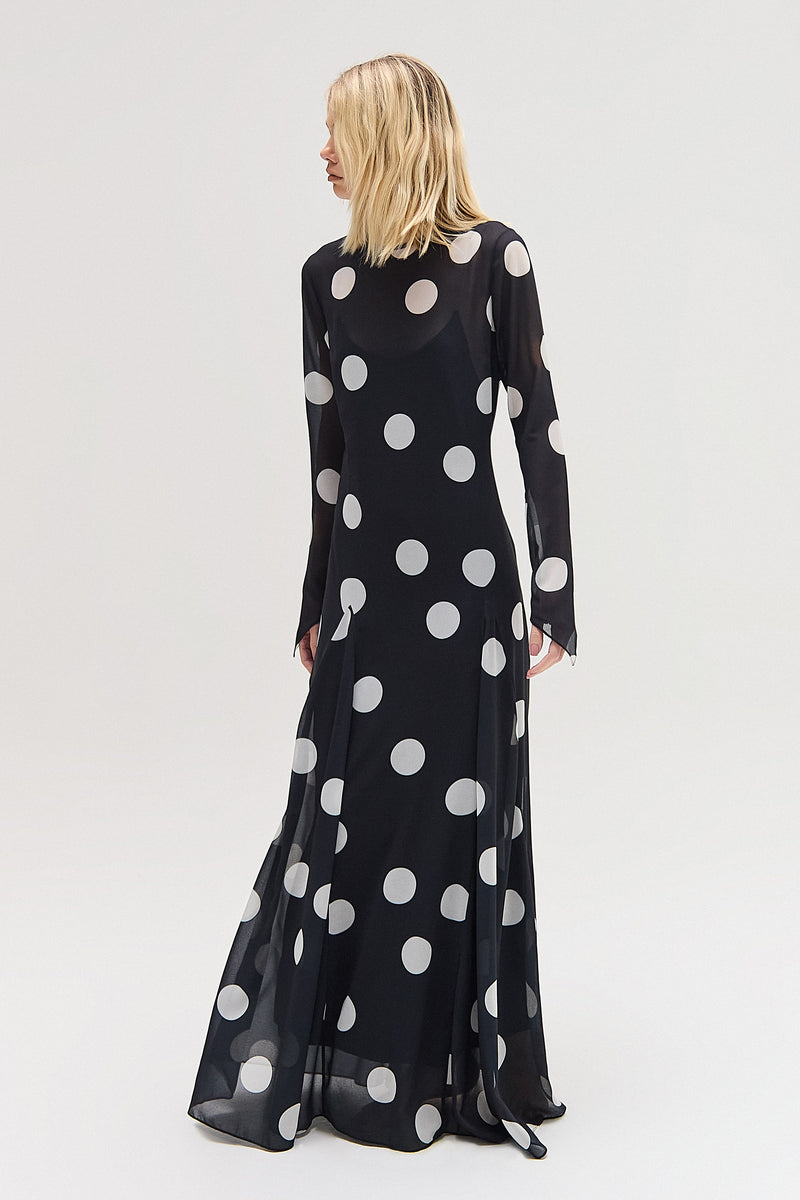 VESTIDO LONGO NESGAS MANGA LONGA GGT VISCOSE POÁ PRETO (8616967471331)