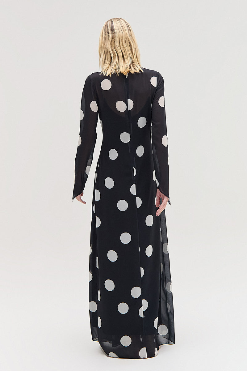 VESTIDO LONGO NESGAS MANGA LONGA GGT VISCOSE POÁ PRETO (8616967471331)