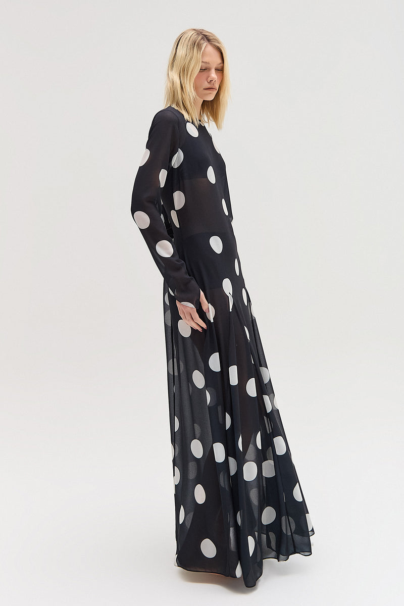 VESTIDO LONGO NESGAS MANGA LONGA GGT VISCOSE POÁ PRETO (8616967471331)