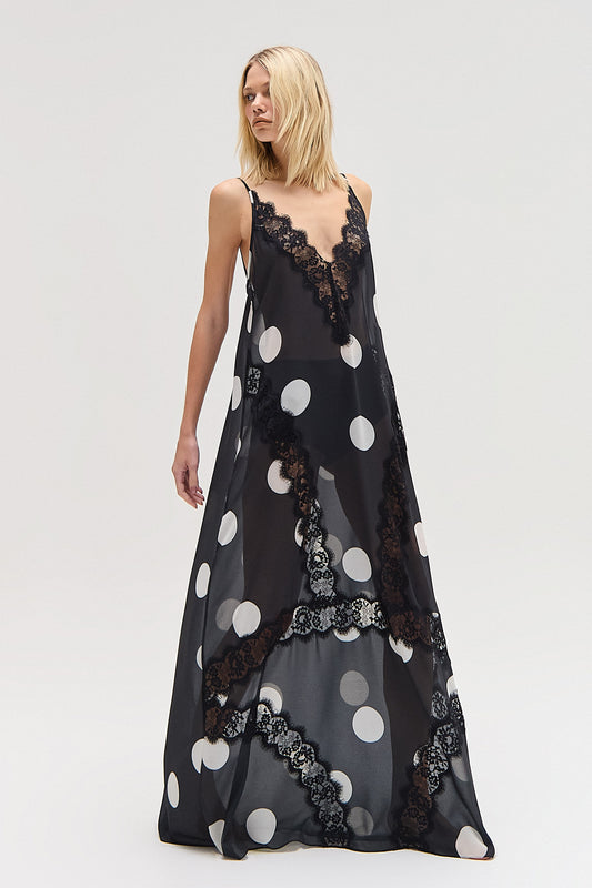 VESTIDO LONGO ALÇA ENTREMEIOS RENDA GGT VISCOSE POÁ PRETO (8616967078115)