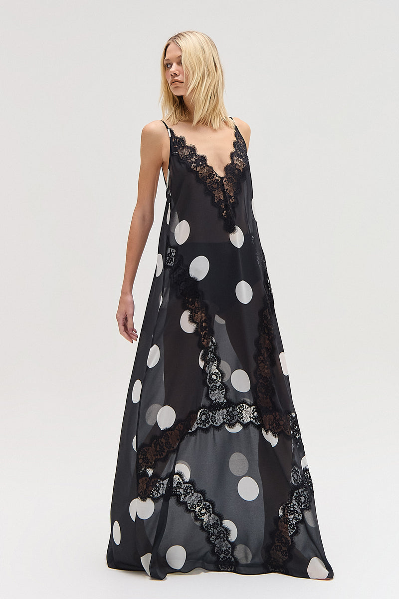 VESTIDO LONGO ALÇA ENTREMEIOS RENDA GGT VISCOSE POÁ PRETO (8616967078115)