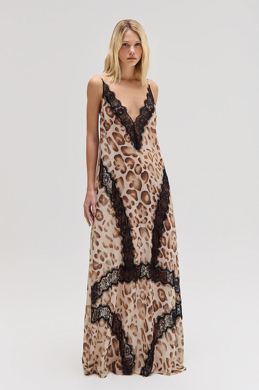 VESTIDO LONGO ALÇA ENTREMEIOS RENDA GGT VISCOSE ONÇA (8615261077731)