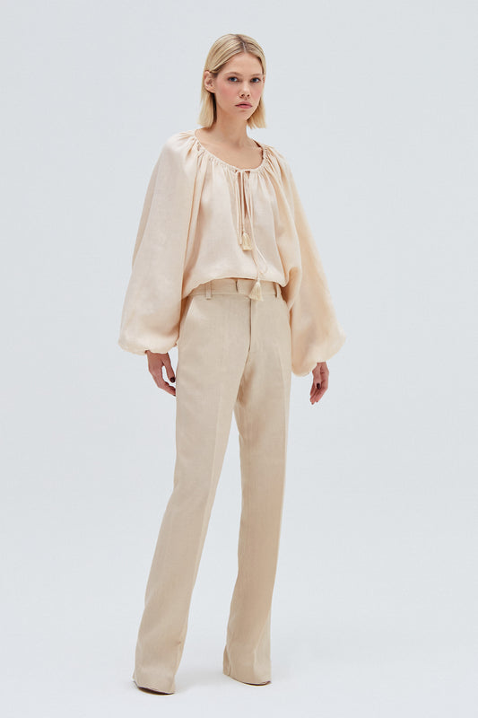 CALÇA RETA LINHO BEGE (8257061191907)