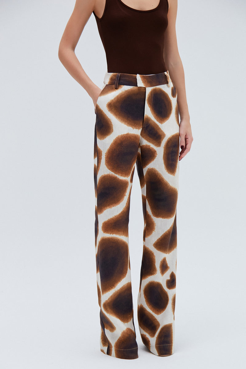 CALÇA LINHO RETA ESTAMPA GIRAFA (8257060896995)