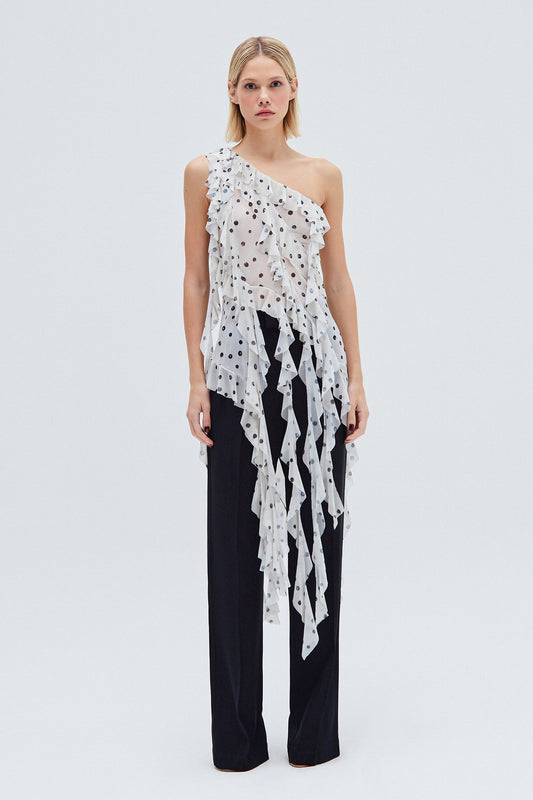 BLUSA UM OMBRO BABADOS TULE POÁ OFF WHITE (8257060602083)