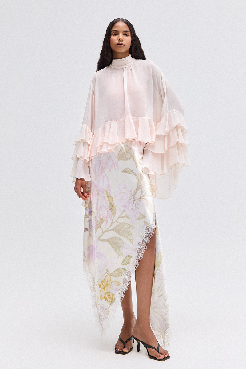 SAIA PONTAS ASSIMÉTRICAS CETIM E RENDA ESTAMPADA FLORAL (8765749493987)