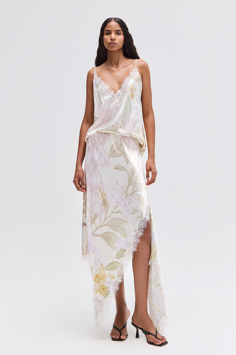SAIA PONTAS ASSIMÉTRICAS CETIM E RENDA ESTAMPADA FLORAL (8765749493987)