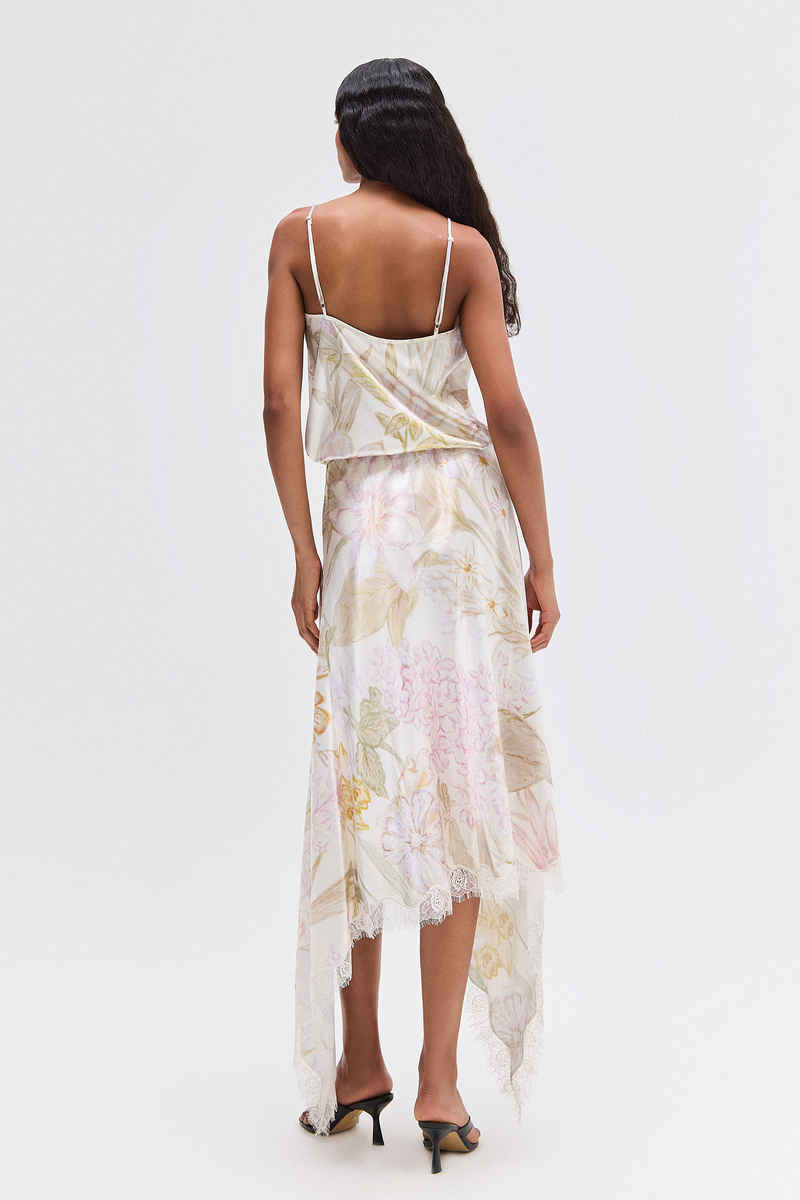 SAIA PONTAS ASSIMÉTRICAS CETIM E RENDA ESTAMPADA FLORAL (8765749493987)