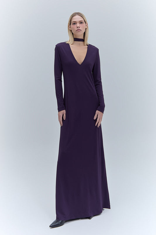 VESTIDO LONGO DECOTE V JERSEY ROXO (8470124757219)