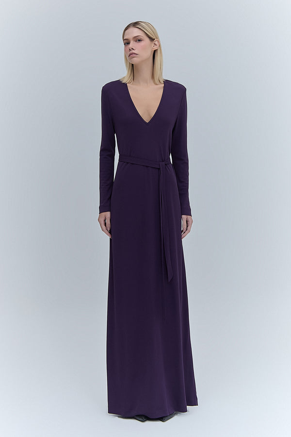 VESTIDO LONGO DECOTE V JERSEY ROXO (8470124757219)