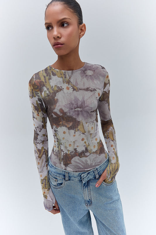 BLUSA TULE MANGA LONGA ESTAMPA FLORAL CLARA (8470120399075)