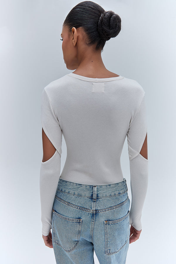 BLUSA MANGA LONGA RECORTE BRAÇO MALHA BEGE (8470191767779)