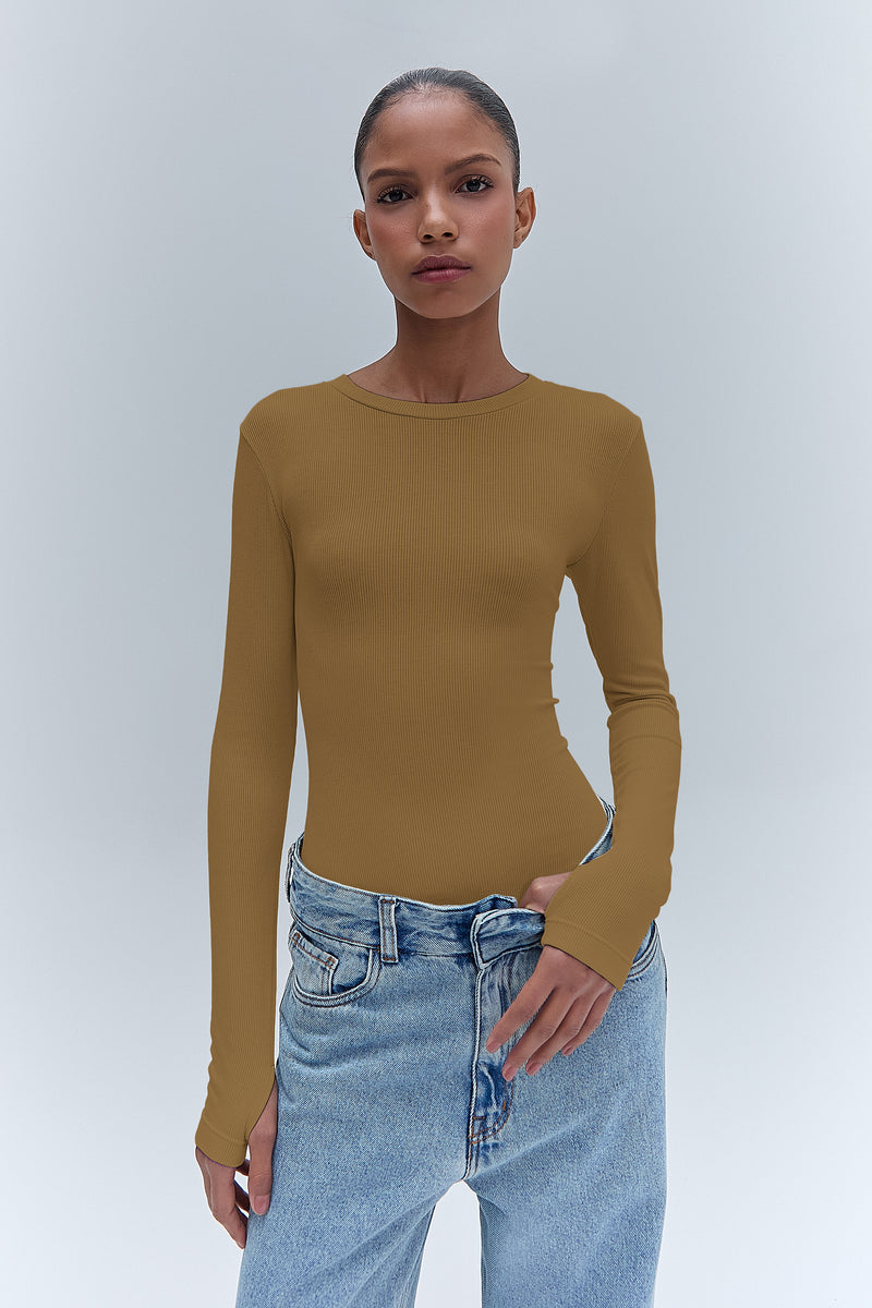 BLUSA MANGA LONGA DECOTE CARECA MALHA CAMELO (8470190686435)