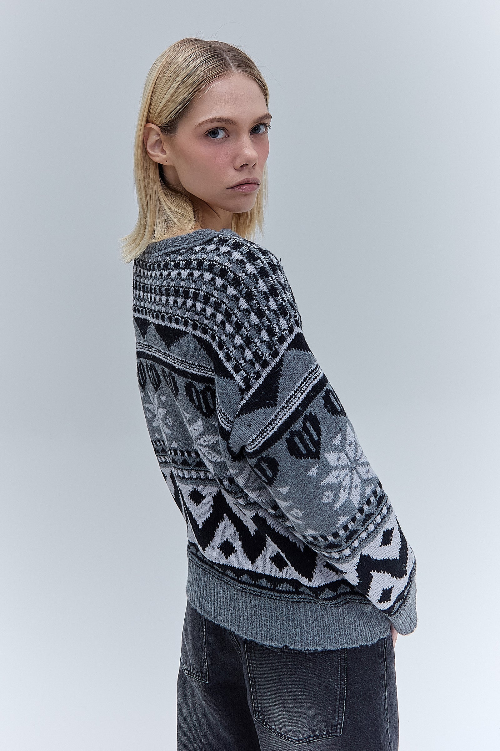 BLUSA TRICOT JACQUARD WINTER CINZA – TIG STORE