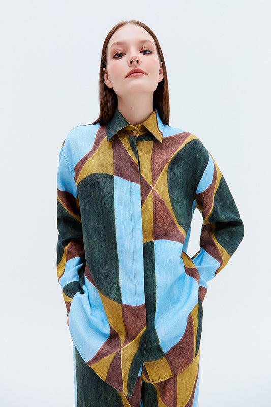 CAMISA CAMBRAIA LINHO ESTAMPA PADRÃO AZUL (8275818905827)