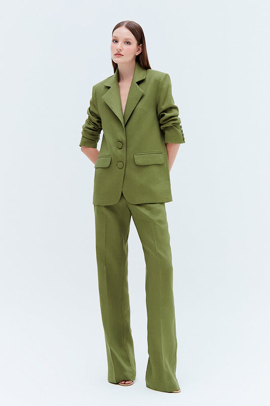 CALÇA RETA LINHO VERDE OLIVA (8275818741987)