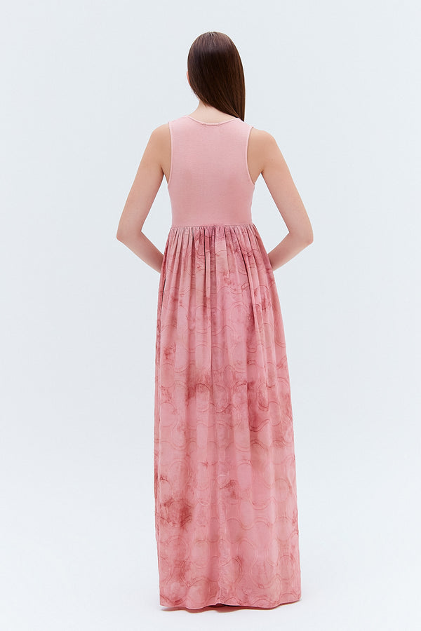 VESTIDO LONGO PEITO TRICOT CORPO JACQUARD ALGODÃO ROSA (8257064075491) (8362858741987)
